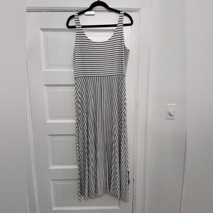 LOFT Black and White Striped Maxi Dress